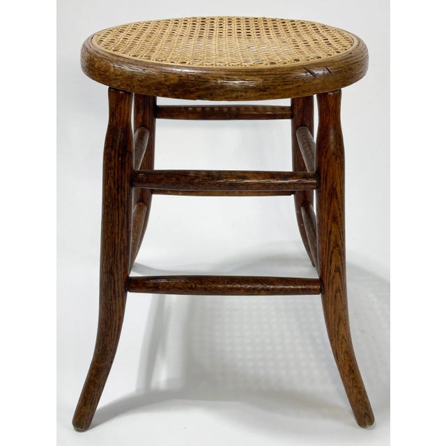 Traditional Antique Early 1900s Sprague Leg Bentwood Cane Top Stool For Sale - Image 3 of 8