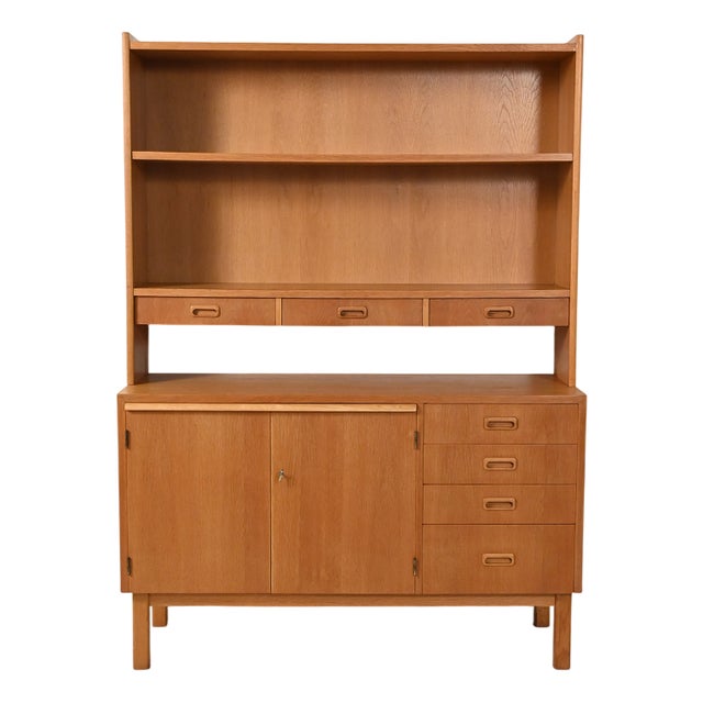 Scandinavian Oak Sideboard with Bookcase, 1960s For Sale
