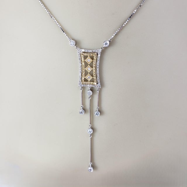 White Late 20th Century 18k White and Yellow Gold and Diamond Art Deco Style Pendant Necklace For Sale - Image 8 of 8