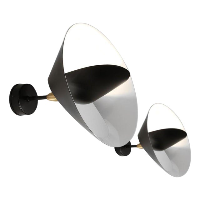 Mid-Century Modern Black Saturn Wall Lamp Set by Serge Mouille, Set of 2 For Sale