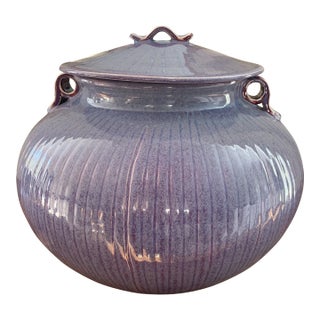 Large Contemporary Violet Flambé Glaze Lidded Statement Porcelain Vessel For Sale