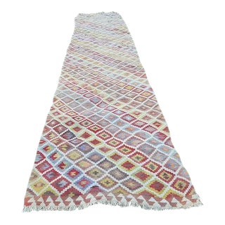 1970s Handmade Wool Multi Color Staircase Turkish Kilim Runner - 3′3″ × 16′3″ For Sale