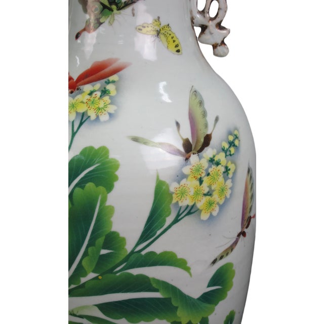 White Vintage Chinese Dragon Flies Famille Rose Porcelain Vase For Sale - Image 8 of 13