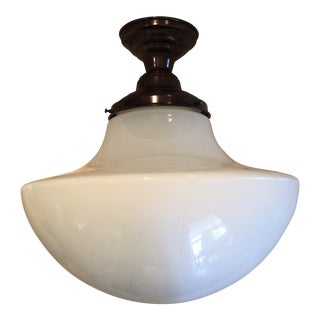 1920s School House Shade With Brass Fixture For Sale