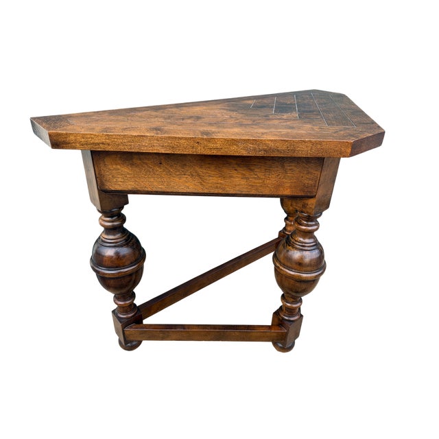 Baker Furniture Triangle Side Table This table has a modified triangle shape top with a herringbone pattern inlay wood. It...