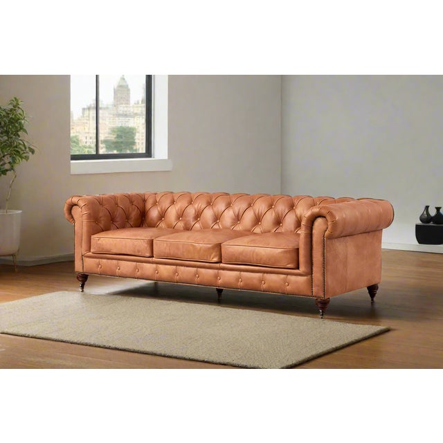 Century Chesterfield Sofa - Light Chestnut Leather For Sale - Image 9 of 9