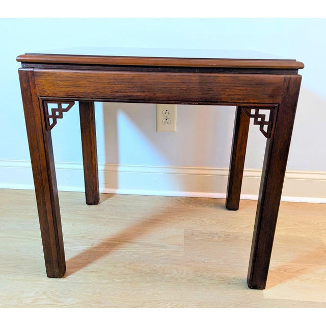 Drexel Heritage Chinese Chippendale Banded Mahogany Side Tables, Pair For Sale - Image 9 of 15