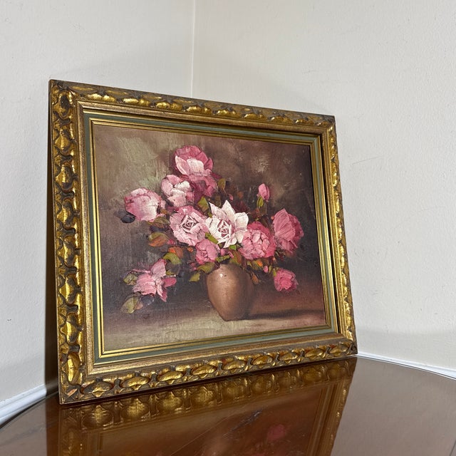 Mid-Century Modern Vintage Floral Oil Painting Framed and Signed For Sale - Image 3 of 8