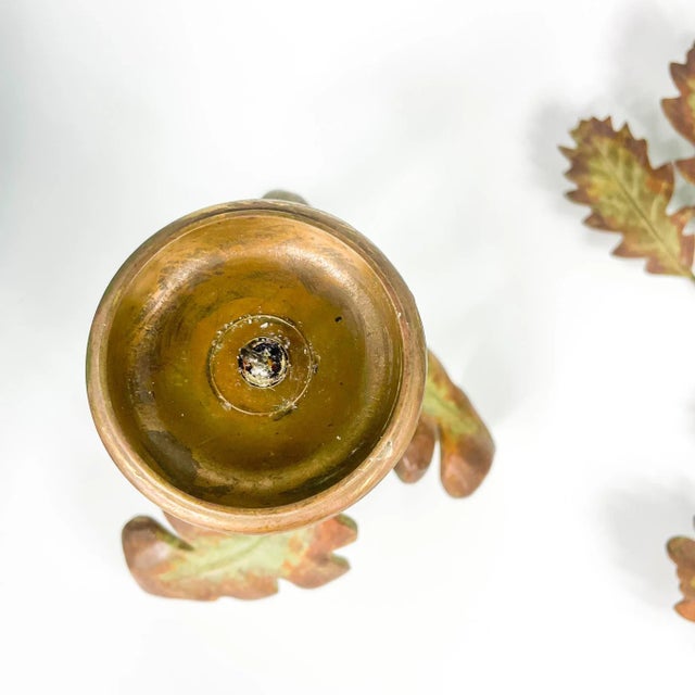 Bronze 2000s Cs Arte Firenze Cast Bronze Oak Branches With Leaves and Acorns Candleholders- Set of 2 For Sale - Image 8 of 11