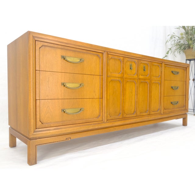 Wood Mid Century 80” Long 9 Drawers Dresser Credenza Two Drawer Compartment MINT For Sale - Image 7 of 17