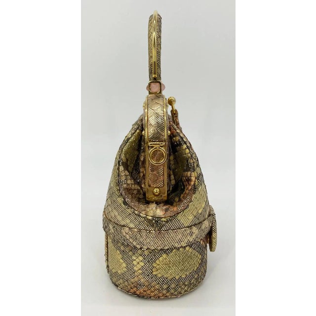 Vintage Judith Leiber Pink Gold Python Snakeskin 007 James Bond Bag For Sale In Philadelphia - Image 6 of 9