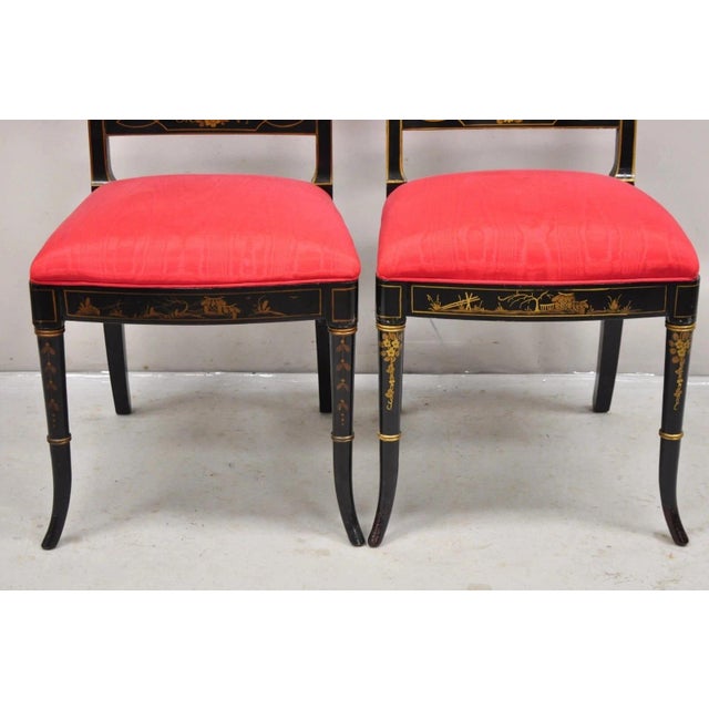 Mid 20th Century Union National Chinoiserie English Regency Black Painted Dining Chair - Set of 6 For Sale - Image 10 of 13