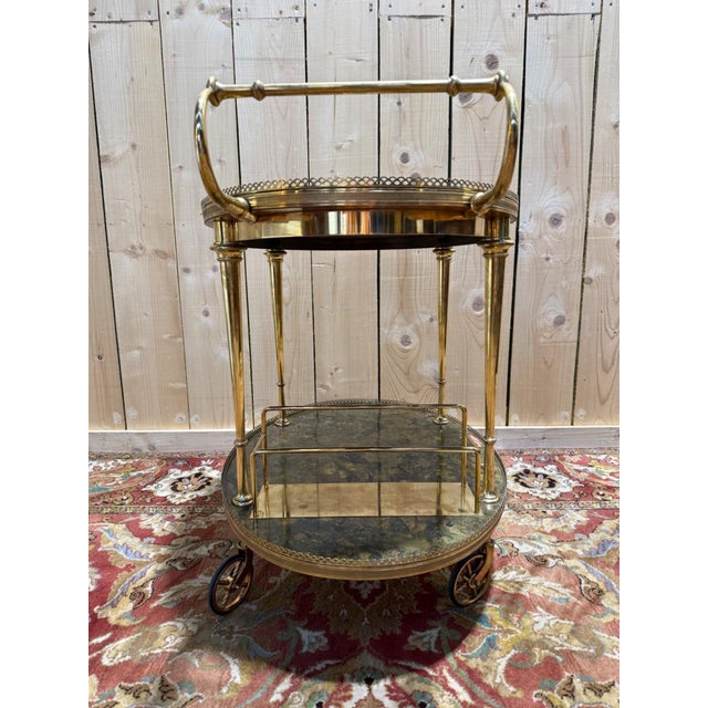Louis XVI Style Serving Cart in Brass with Faux Marble Top, 1950s For Sale - Image 3 of 9