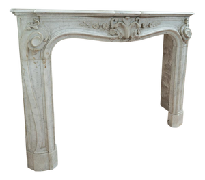 Antique Louis XV Style Fireplace in White Carrara Marble, Early 19th Century