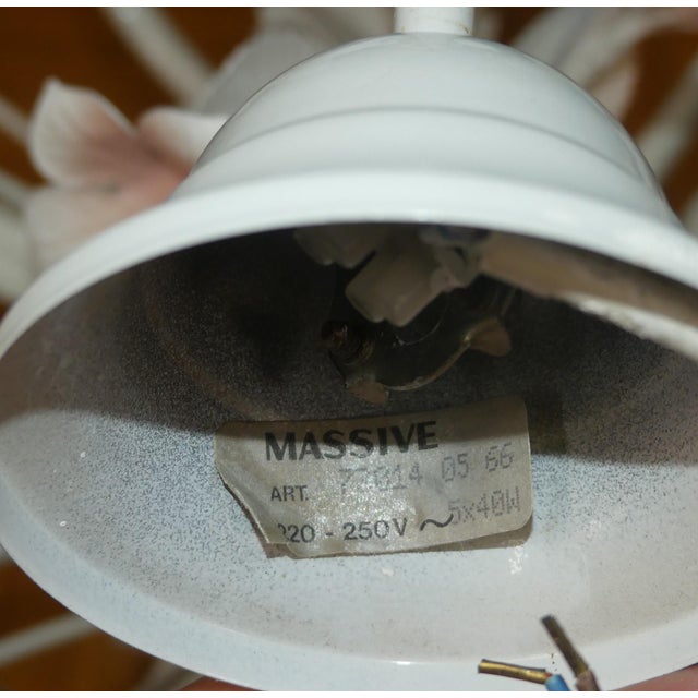 Vintage French Five Candle Chandelier with Pink Flowers by Massive, 1970s For Sale - Image 10 of 11