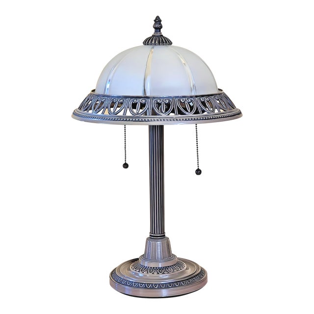 Vintage Desk Lamp With Frosted Glass Shade and 2 Pull Chain Switches For Sale