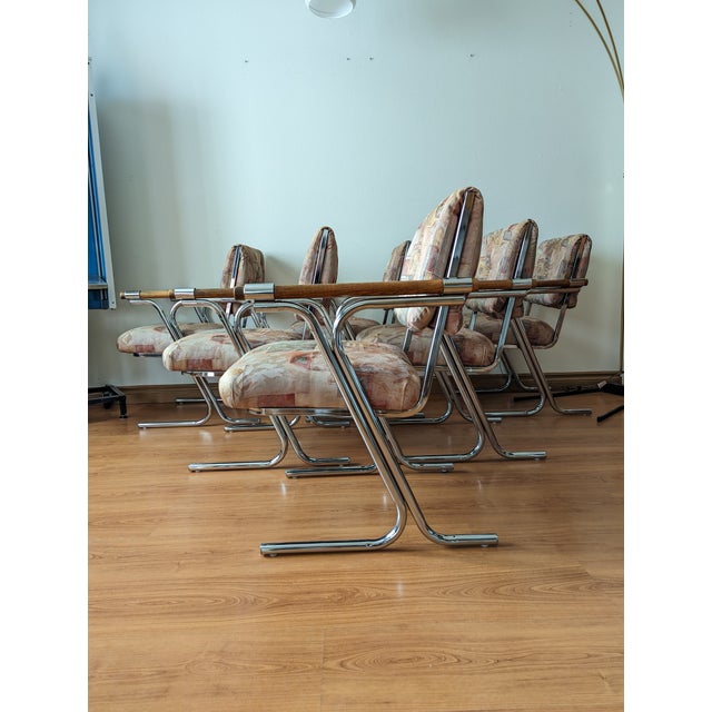 Chrome MCM Cleo Baldon Style Dining Chairs Set of 6 Chrome & Wood For Sale - Image 8 of 8