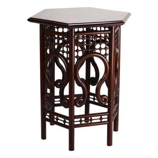 Antique Anglo-Indian Mahogany Stick & Ball Style Hexagon Taboret Stand C1910 For Sale