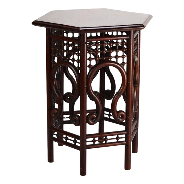 Antique Anglo-Indian Mahogany Stick & Ball Style Hexagon Taboret Stand C1910 For Sale