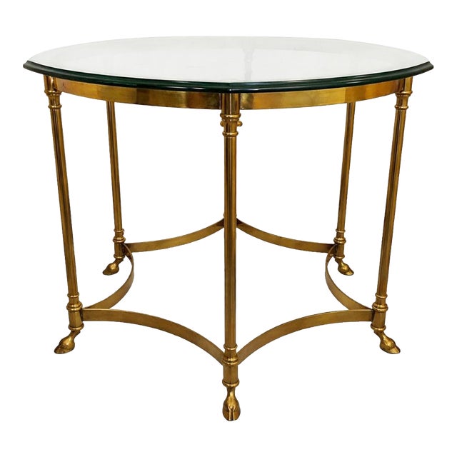 Labarge Side Table Brass Glass Hoof Footed Hexagonal For Sale