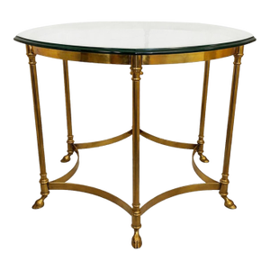 Labarge Side Table Brass Glass Hoof Footed Hexagonal