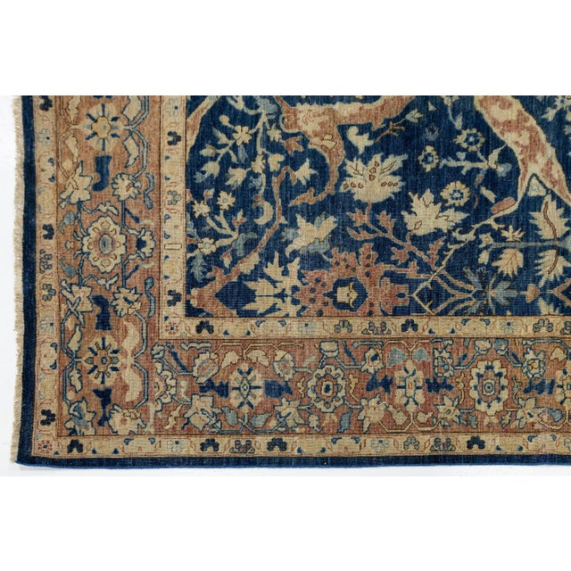 Textile Hand-Knotted Bidjar Vintage Style Wool Rug Midnight Blue Floral Arabesque For Sale - Image 7 of 12