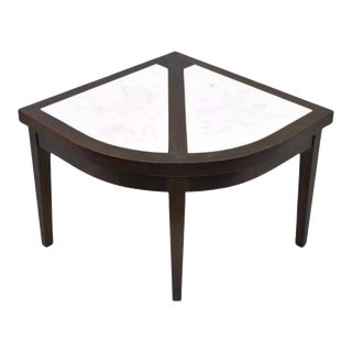 Vintage Mid Century Modern Mahogany & Marble Top Slice Corner Side Table For Sale