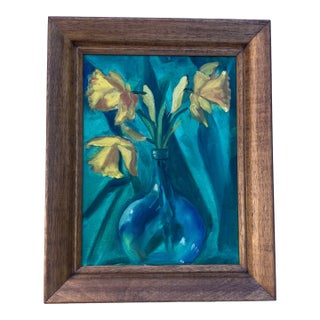 1950’s Original Daffodil Still Life Painting Original Wood Frame For Sale