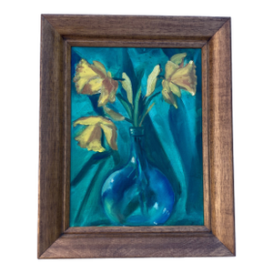 1950’s Original Daffodil Still Life Painting Original Wood Frame