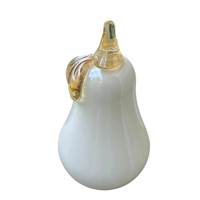 Gorgeous set of Murano handblown white Italian art glass pear and apple sculptures. They are not bookends, but decorative...