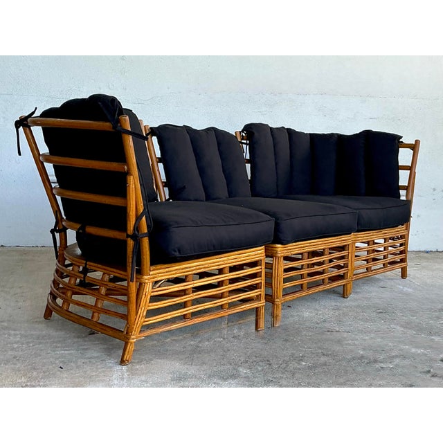 Vintage Coastal Stick Rattan 3 Seat Sofa For Sale - Image 4 of 12