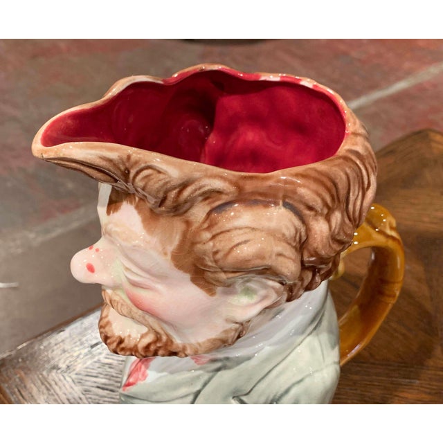 French Early 20th Century French Painted Ceramic Barbotine Figure Pitcher by Onnaing For Sale - Image 3 of 10