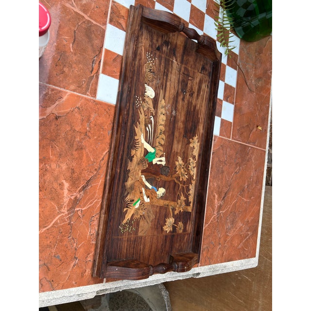 Mid-Century Modern 1970s Wooden Carved and Painted Tray For Sale - Image 3 of 11