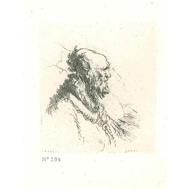 After Rembrandt, Bald Man with a Short Beard, Etching, 19th Century For Sale - Image 3 of 3