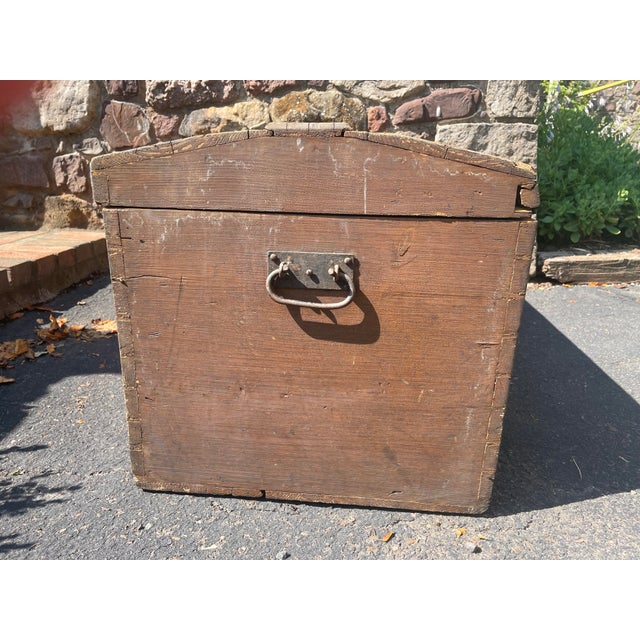 Wood Antique Wood Trunk Immigrants Chest Dome Top Humpback Storage 19th Century For Sale - Image 7 of 12