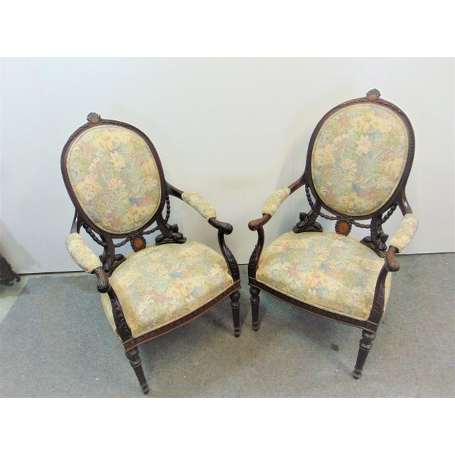 Traditional 19th C Regency Mahogany Carved & Inlaid Chairs - a Pair For Sale - Image 3 of 12