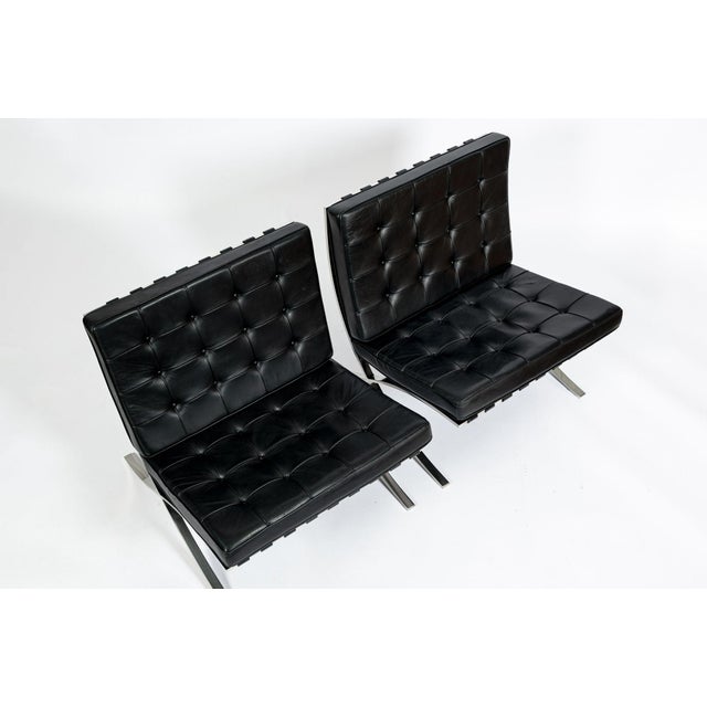 Pair Mid Century Black Leather Barcelona Chairs by Mies Van Der Rohe for Knoll, 1977 For Sale - Image 9 of 17