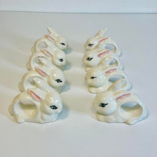 Vintage Trompe L’Oeil Hollywood Regency Boho Chic Bunny Napkin Rings - Set of 8 - Easter. For Sale - Image 4 of 18