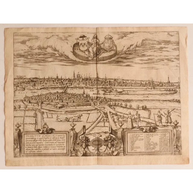 Map Traiectvm ad Mosam is original etching realized by Georg Braun and Franz Hogenberg between the end of the 16th and the...