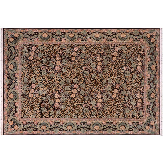 Black Art Nouveau Pak-Persian Black/Green Wool Rug - 10'3'' X 14'3'' For Sale - Image 8 of 8