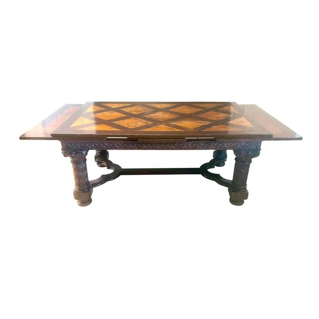 Brown Gothic Revival Oak Draw Leaf Dining Table For Sale - Image 8 of 16