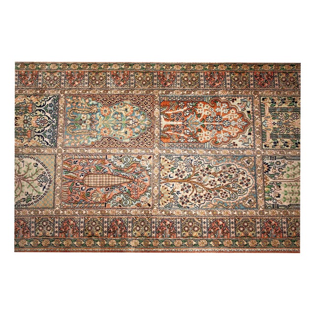Large Vintage Kashmir Silk Rug For Sale