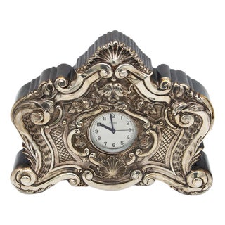 Clock with Wooden Structure and High Reliefs in Silver For Sale