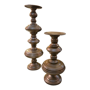Vintage Carolyn Kinder Copper Finish Hammered Metal Pillar Candle Holders