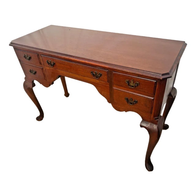 Vintage Desk Vanity, Chippendale Style, Three Dovetail Drawers, Solid Cherry For Sale