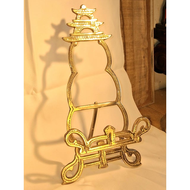 1950s Vintage Handmade Brass Tabletop Easel With Pagoda. Mid-Century, Chinoiserie. For Sale - Image 5 of 10
