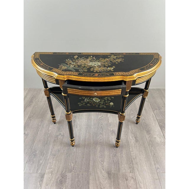 Black 20th Century Louis XVI Style Painted Half-Moon Console For Sale - Image 8 of 12