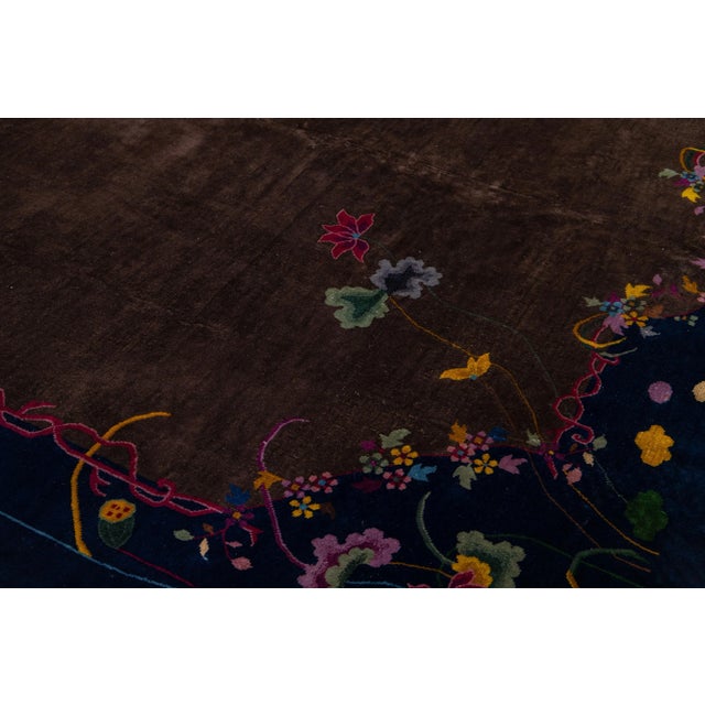 Antique Brown Chinese Art Deco Wool Rug 9 Ft X 11 Ft 8 In For Sale - Image 9 of 10