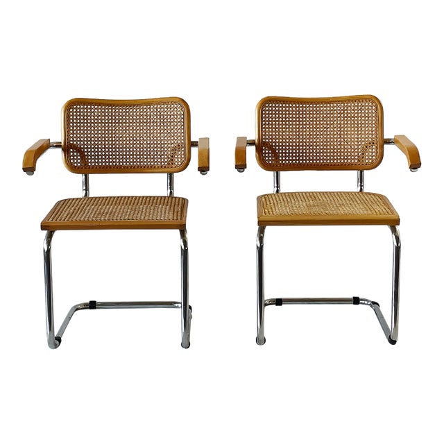 Armchairs Chrome With Caning - A Pair For Sale