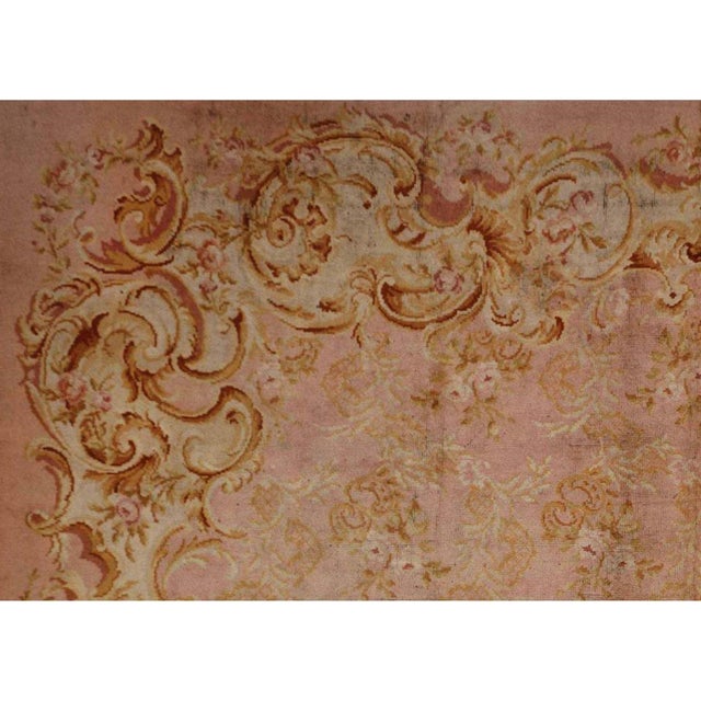 Hand-knotted, Vintage European palatial Savonarie, possibly Austrian. Jewel tones on mat pink/ peach background....